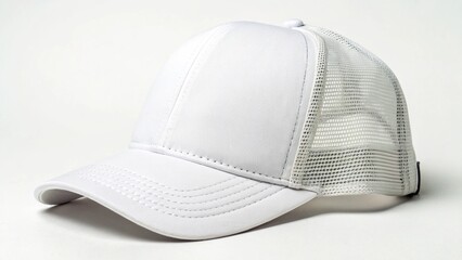 Empty white trucker cap hat mockup template isolated on a clean background