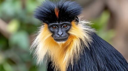 Obraz premium Majestic Golden-cheeked Monkey Portrait: A Close-Up Encounter with Wildlife