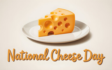 Minimalist Illustration of Swiss Cheese Wedge on Plate for National Cheese Day Celebration