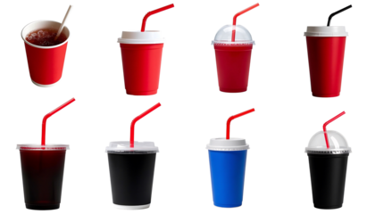 Set of cardboard cup with a straw, Cup, Drink, Fast Food, Drinking Straw on transparent background