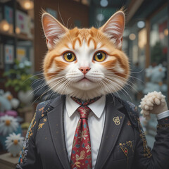 A cat in a suit, looking professional and sophisticated.
