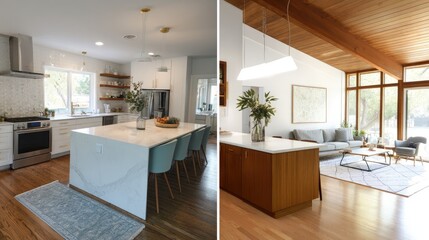 Modern kitchen and living room interiors