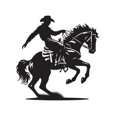 Rodeo Performer Vector Silhouette, Cowboy Skills, Rodeo Action, Wild West Event, Rodeo Athlete, Western Rodeo, Cowboy Performance, Bull Riding.
