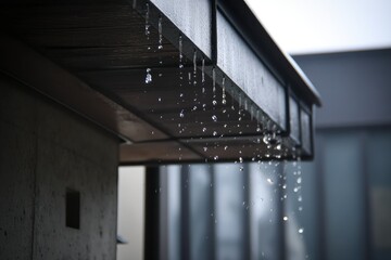 Obraz premium Rain chain falling from modern eave near garage --ar 3:2 --v 7 Job ID: a124ba99-cd16-4c64-b00c-947caefa8a74