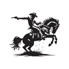 Rodeo Performer Vector Silhouette, Cowboy Skills, Rodeo Action, Wild West Event, Rodeo Athlete, Western Rodeo, Cowboy Performance, Bull Riding.
