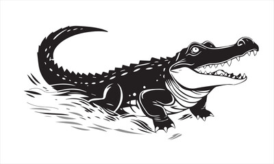 Friendly Crocodile Silhouette Vector Art Illustration