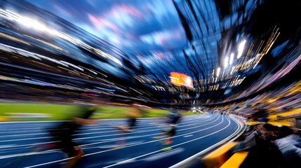 Blurred, fast-paced track athletes in motion.
