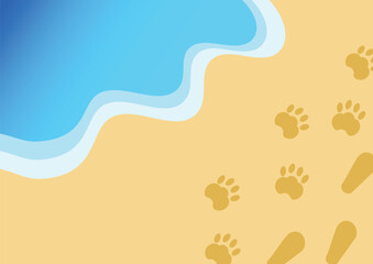 上から目線　砂浜イラスト　人物、ペット足跡