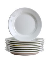 Stack of Clean White Dinner Plates Ready for Serving Restaurant Tableware Porcelain Dishes isolated on transparent background