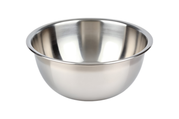 Shiny stainless steel mixing bowl for culinary use and food preparation transparent background