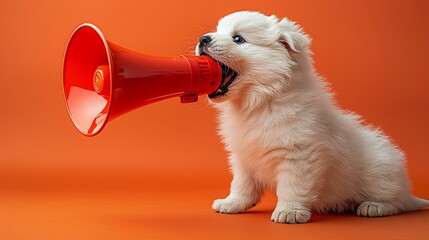 Puppy holding megaphone, ready to announce