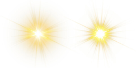 Vector transparent sunlight with sun glare. Overlay, Sun rays and glare, Sun, sunrays, light transitions, lens flare, light leaks and glare in PNG format. PNG sunlight flare. Golden flash and glare.