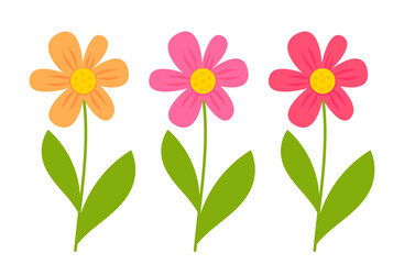 Cute colorful pastel flowers, elements for design in flat design, cartoon style. Vector illustration.