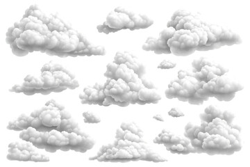 white clouds flying on white background