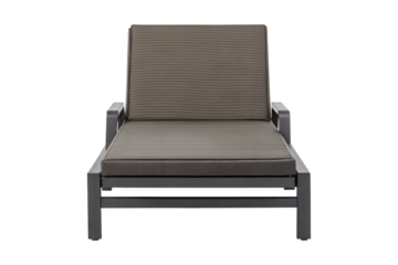 Contemporary outdoor chaise lounge with gray frame and striped cushion design transparent background
