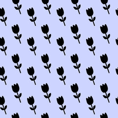Black Tulip Floral Pattern on Lavender Background Floral Pattern Seamless Flower Pattern