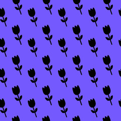 Purple Floral Pattern with Black Tulips Seamless Floral Pattern Seamless Flower Pattern