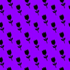 Black Tulip Flower Pattern Design Seamless Floral Pattern