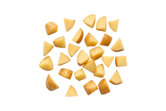 Overhead Shot of Diced Potatoes on a Grey Background, Ready to Cook transparent background