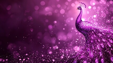 Purple peacock in a glittering bokeh background
