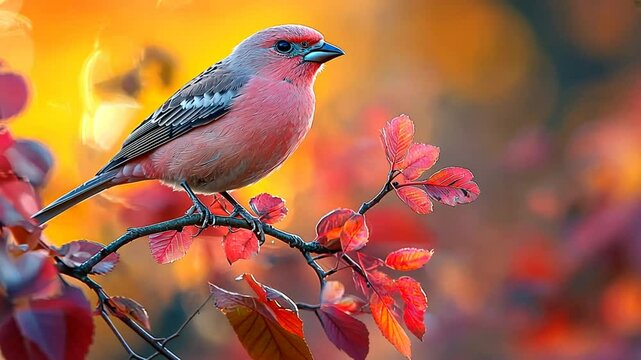 Colorful bird on autumn branch