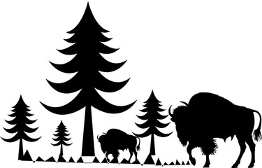 Silhouette Bison Animal Outline Vector Image