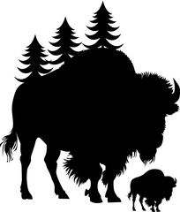 Silhouette Bison Animal Outline Vector Image