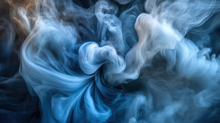 Fototapeta premium Swirling blue and white smoke creates abstract, ethereal pattern with soft, flowing shapes and mysterious, dreamy atmosphere in this close up artistic image