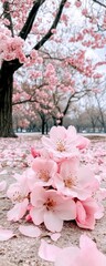 Pink Cherry Blossoms on the Ground