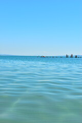 Durres, Albania - April 28th, 2024 - Gjiri lalzit sea, Durres, Albania. On a hot sunny spring afternoon.