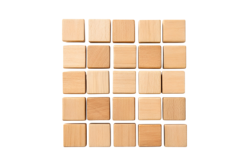 Neat arrangement of twenty four light wooden blocks on a gray background transparent background