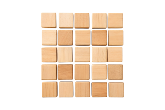 Neat arrangement of twenty four light wooden blocks on a gray background transparent background - Powered by Adobe