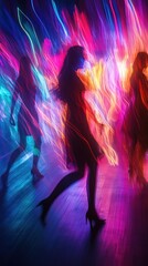Silhouettes of women dancing in vibrant light