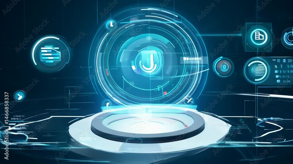 Poster futuristic hud data visualization interface elements animated in 4k.