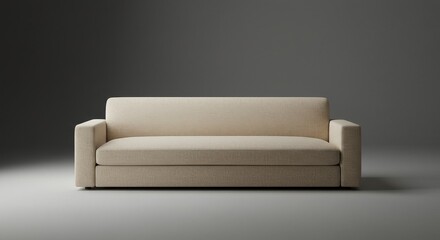 Beige Upholstered Sofa Design - Modern minimalist sofa, beige fabric, simple design, comfortable seating, contemporary . Represents relaxation, comfort, and modern living