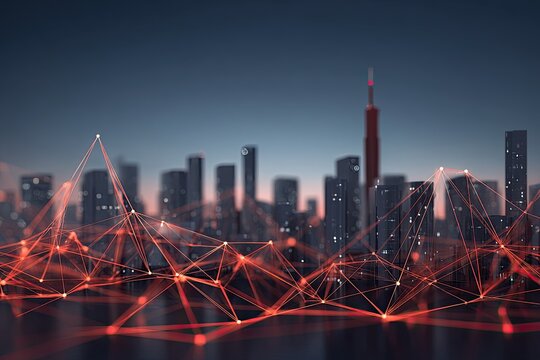 Modern city connected by digital network