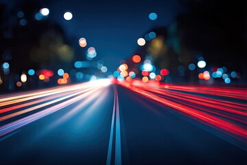 City street at night with blurred car lights (1)