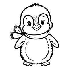 Obraz premium Baby Penguin Coloring Page, Silhouette, Vector, Illustration, Icon, Logo, White Background.