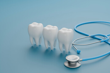 white clean teeth with medical stethoscope detal health care background