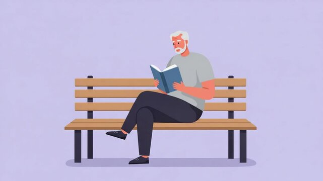 Elderly Gentleman Enjoying a Book on a Park Bench: A Serene Moment of Leisure and Reading