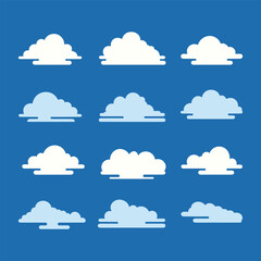 Simple vector flat clouds on a blue background.