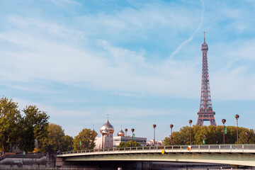View of the Eiffel Tower from the Pont de l'Alma in Paris France