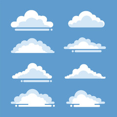 Cartoon style clouds in a light blue sky on a sunny day.