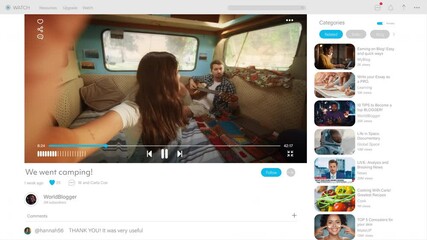 Couple of Influencers Sharing Their Camping Holiday Online on a Social Media Platform. Screen Replacement UX with a Beautiful Young Female and Male Enjoying Time in a Caravan, Waving Hello to Viewers