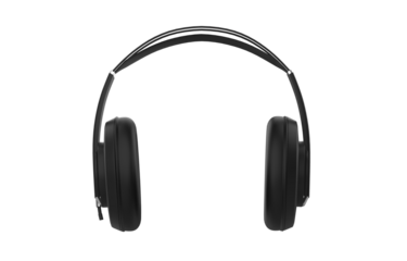 Modern black wireless headphones isolated. Headphones music isolated on transparent background. 