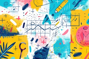 Dynamic abstract design with bold geometric shapes and vibrant colors. Digital art for design and print. Energetic and modern concept. Abstract image of curve line and shape with vibrant color. AIG51.