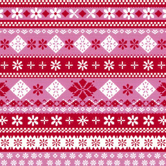 Cranberry-Lilac Fair Isle snowflake fabric with Nordic charm pattern.