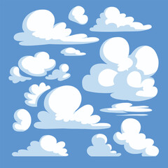 Fluffy white clouds float in a serene blue sky.