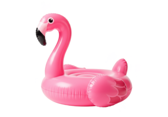 Pink flamingo pool float isolated on transparent background