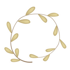 Golden plant twig in a wreath shape. Ring logo, doodle simple plant round frame. Vector isolated illustration